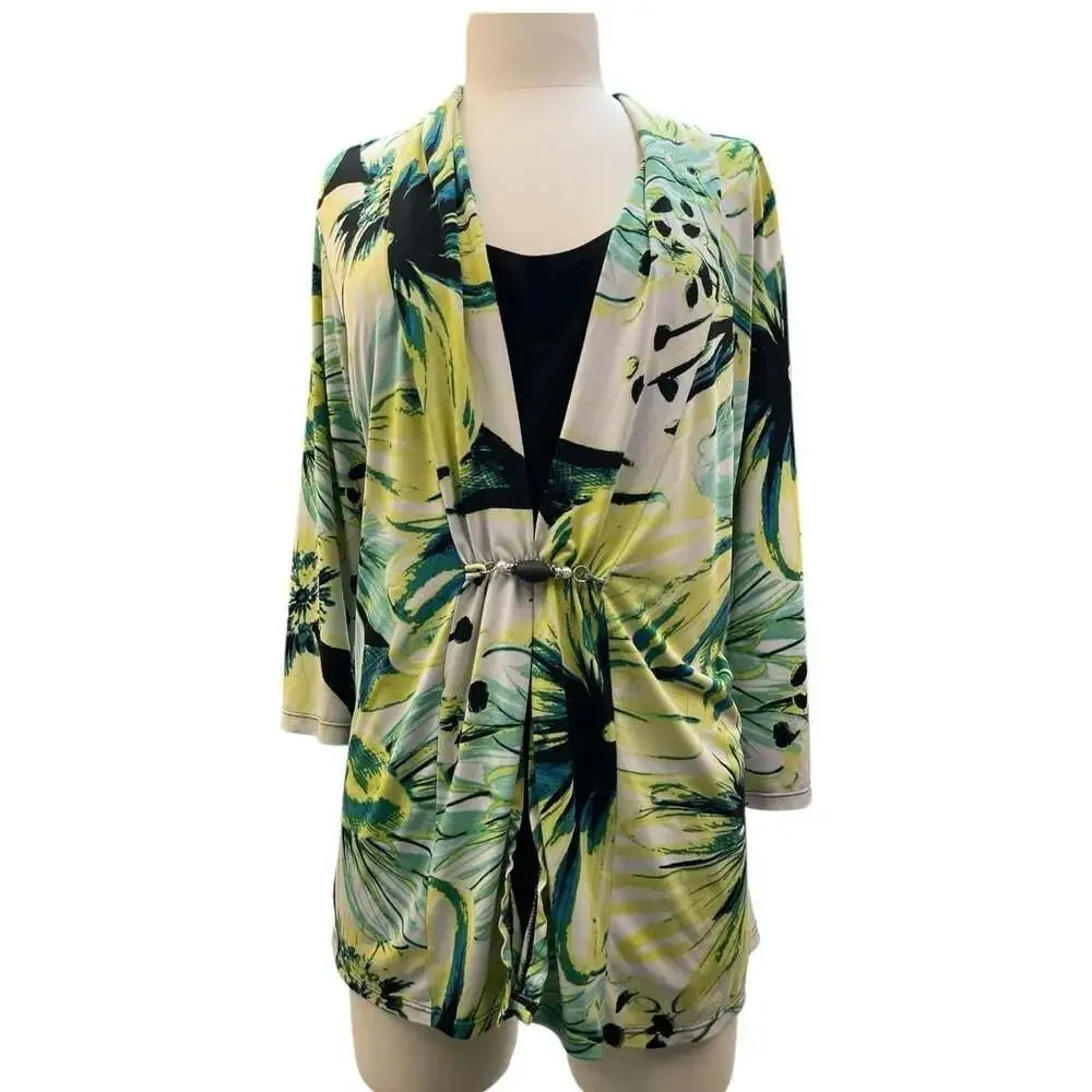 Y2K Floral Print Draped Cardigan Top